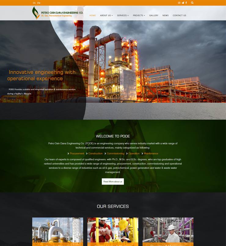 طراحی وب‌سایت شرکت مهندسی پتروشیمی اوکسین دانا