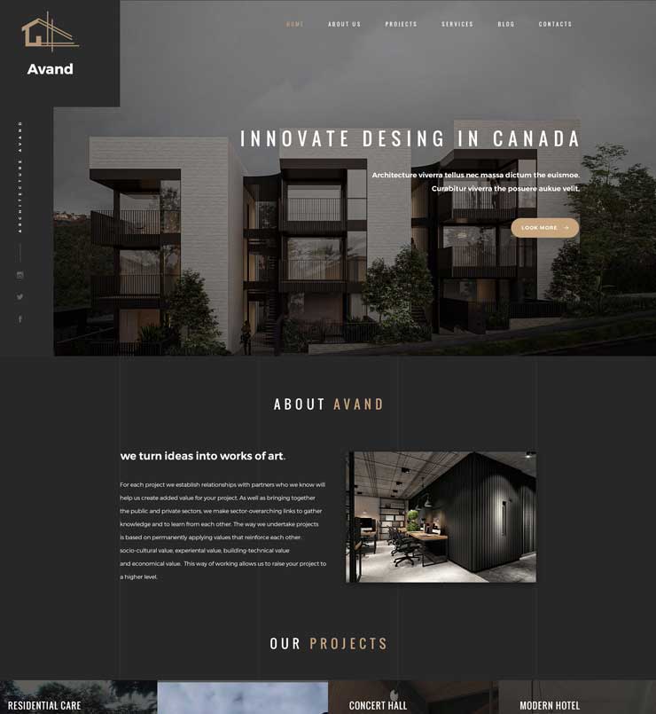 طراحی سایت شرکت معماری Avand کانادا