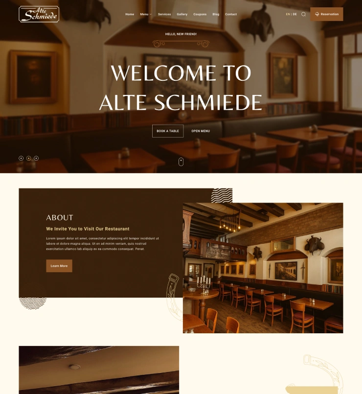 طراحی سایت رستوران Alte Schmiede آلمان
